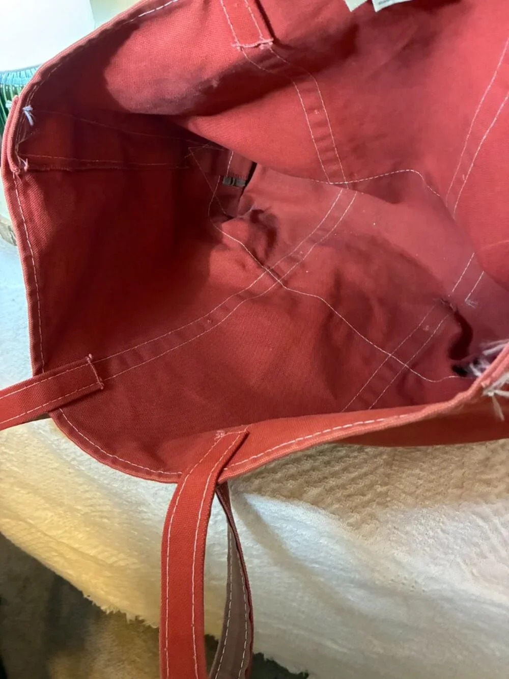 Vintage L.L. Bean XL Boat & Tote Bag Burnt Orange Brown Long Handle